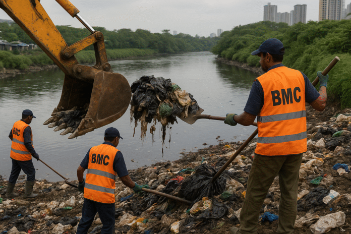 मिथी नदी पर अवैध कचरा